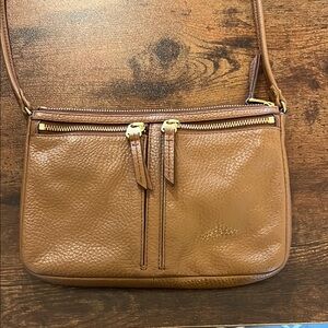 Tan Leather Crossbody with Dual Zippers